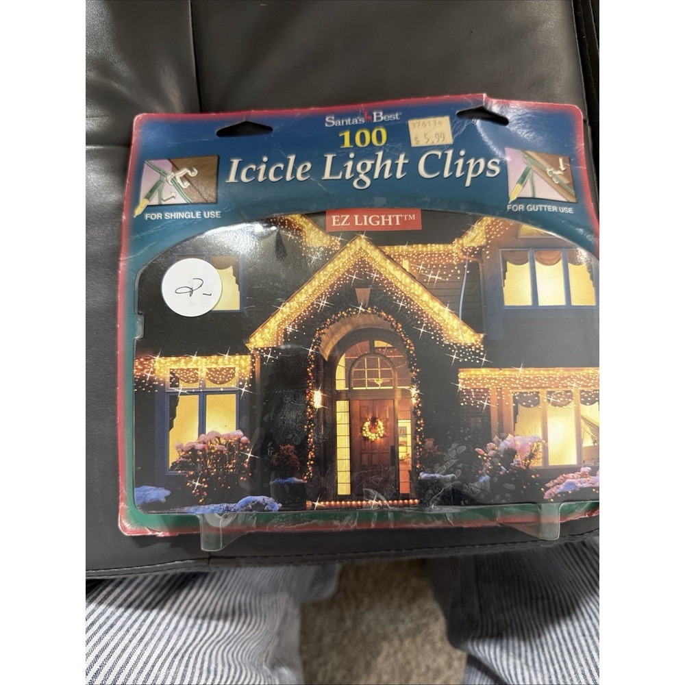 Santas Best 100 Icicle Light Clips Shingle Or Gutter Christmas String Lights New